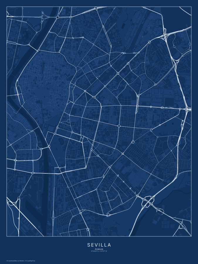 Sevilla map poster, blueprint style