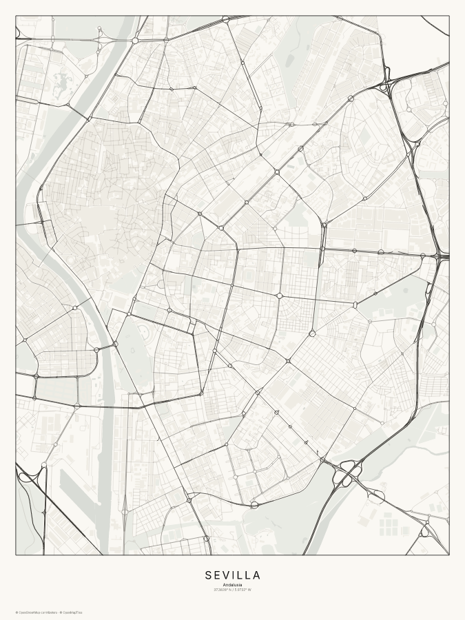 Sevilla map poster, classic style