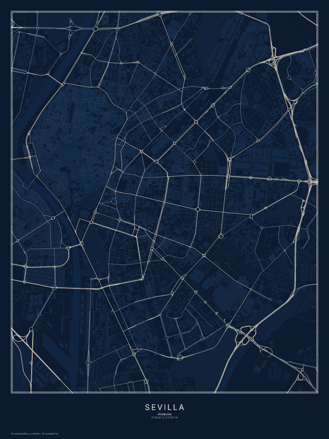 Sevilla map poster, midnight style
