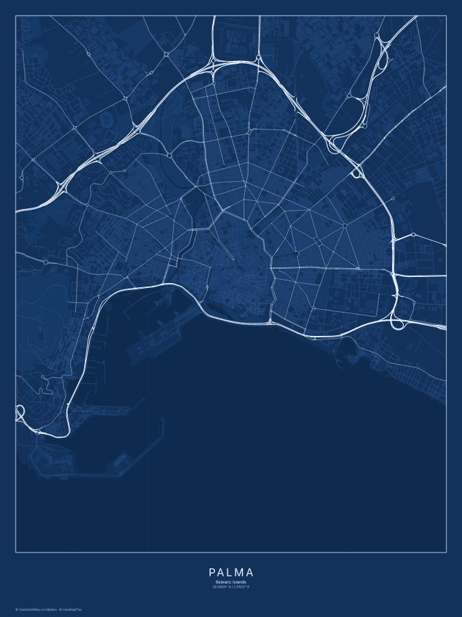 Palma map poster, blueprint style