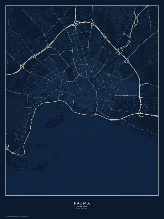 Palma map poster, midnight style