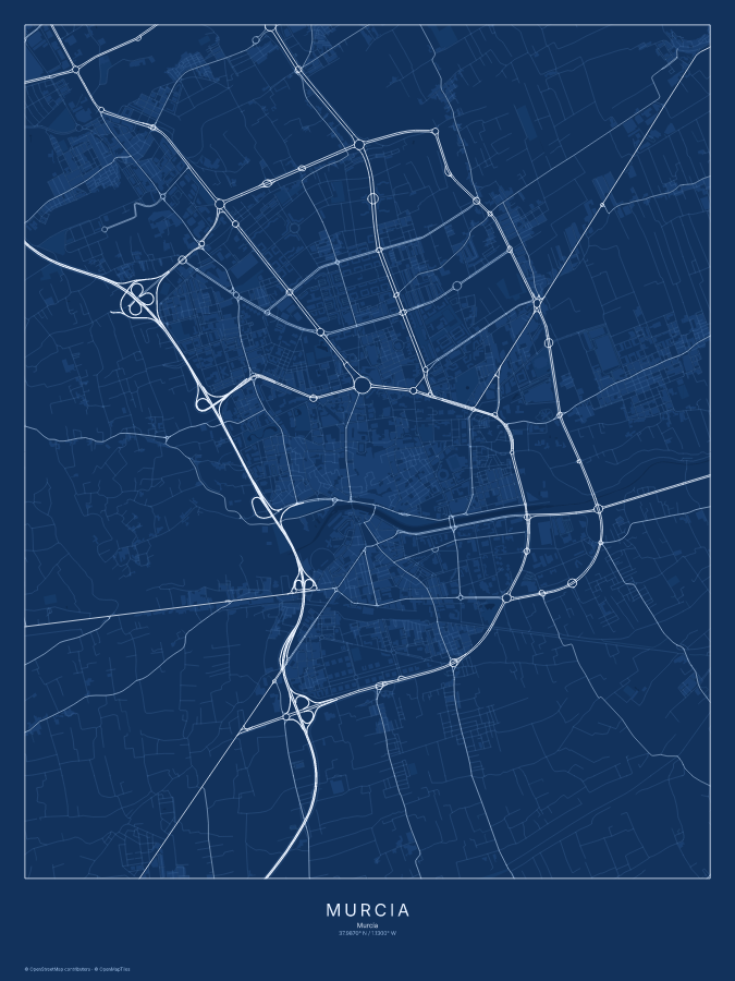 Murcia map poster, blueprint style