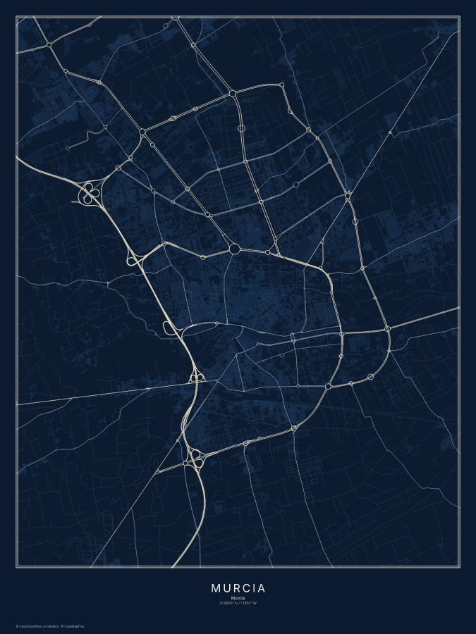 Murcia map poster, midnight style