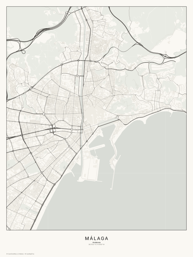 Málaga map poster, classic style