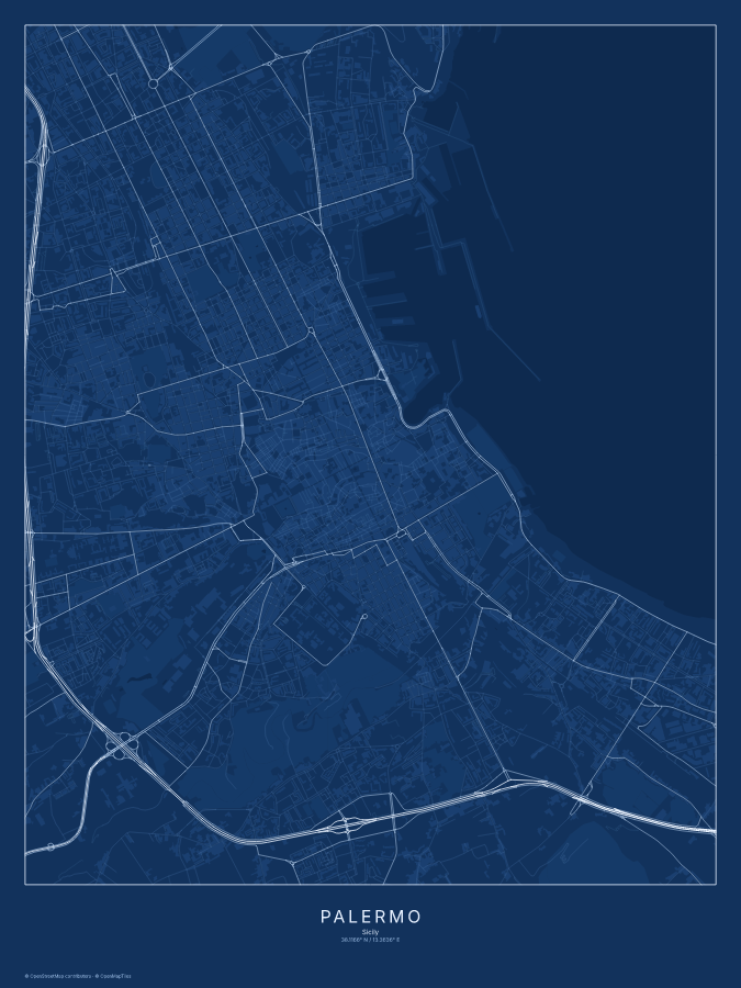 Palermo map poster, blueprint style