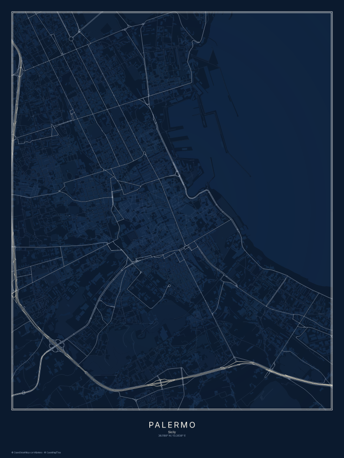 Palermo map poster, midnight style