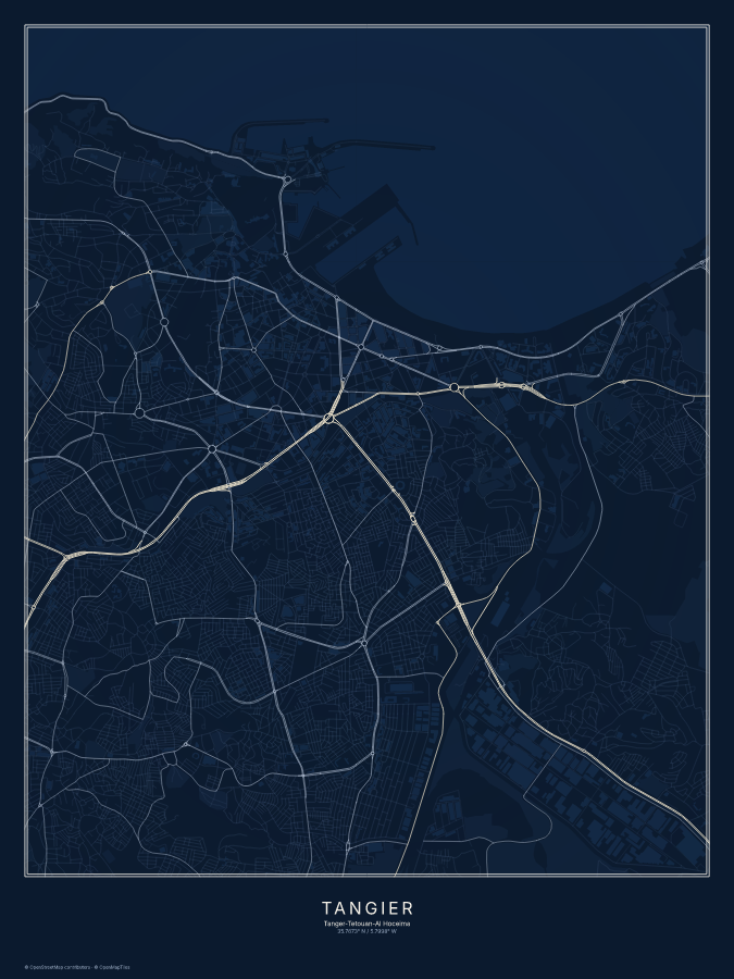 Tangier map poster, midnight style