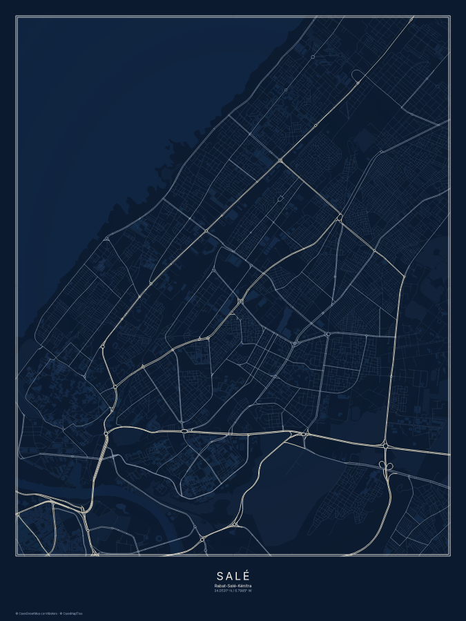 Salé map poster, midnight style