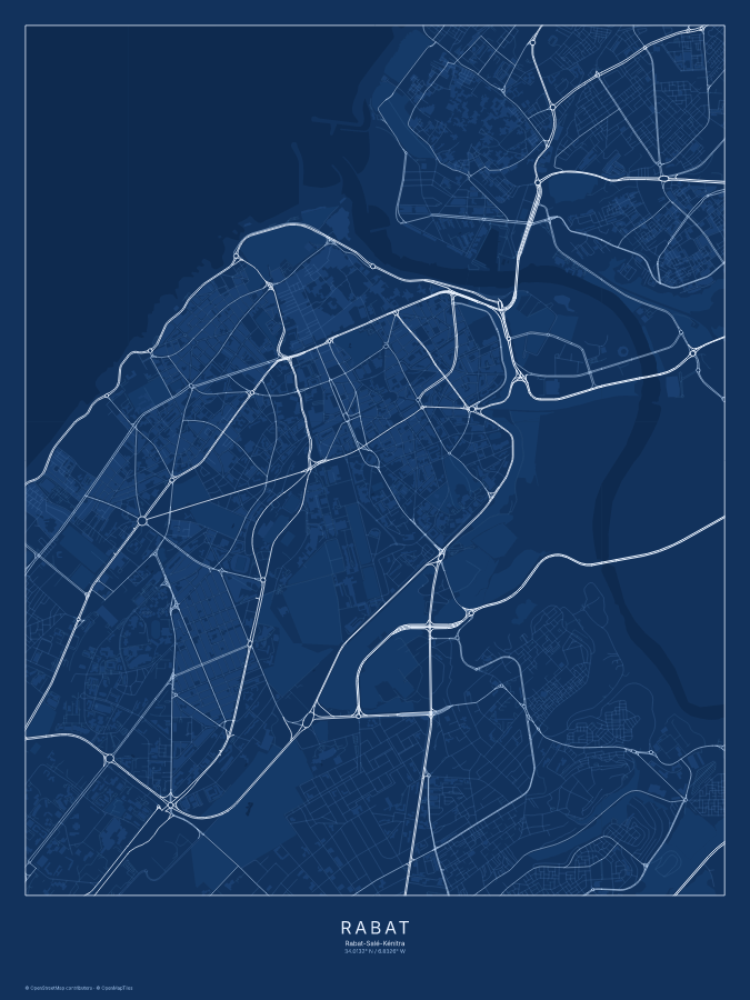 Rabat map poster, blueprint style