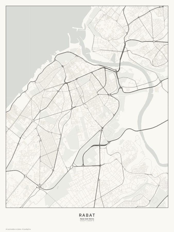 Rabat map poster, classic style