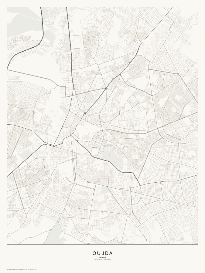 Oujda map poster, classic style
