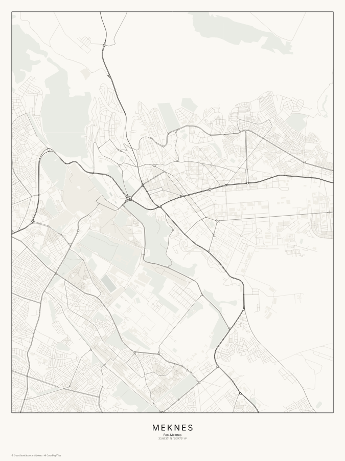Meknes map poster, classic style