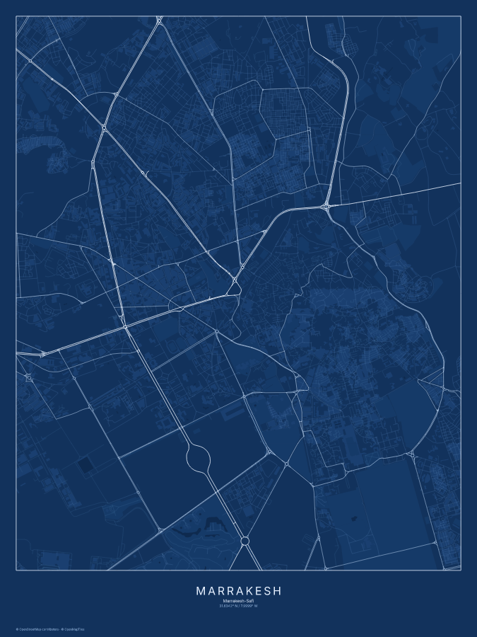 Marrakesh map poster, blueprint style
