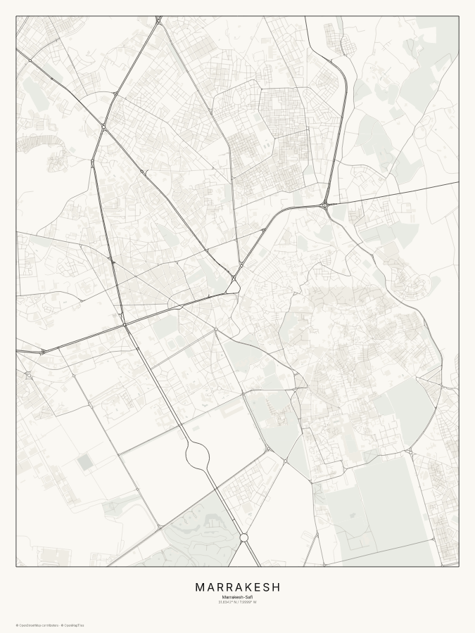 Marrakesh map poster, classic style