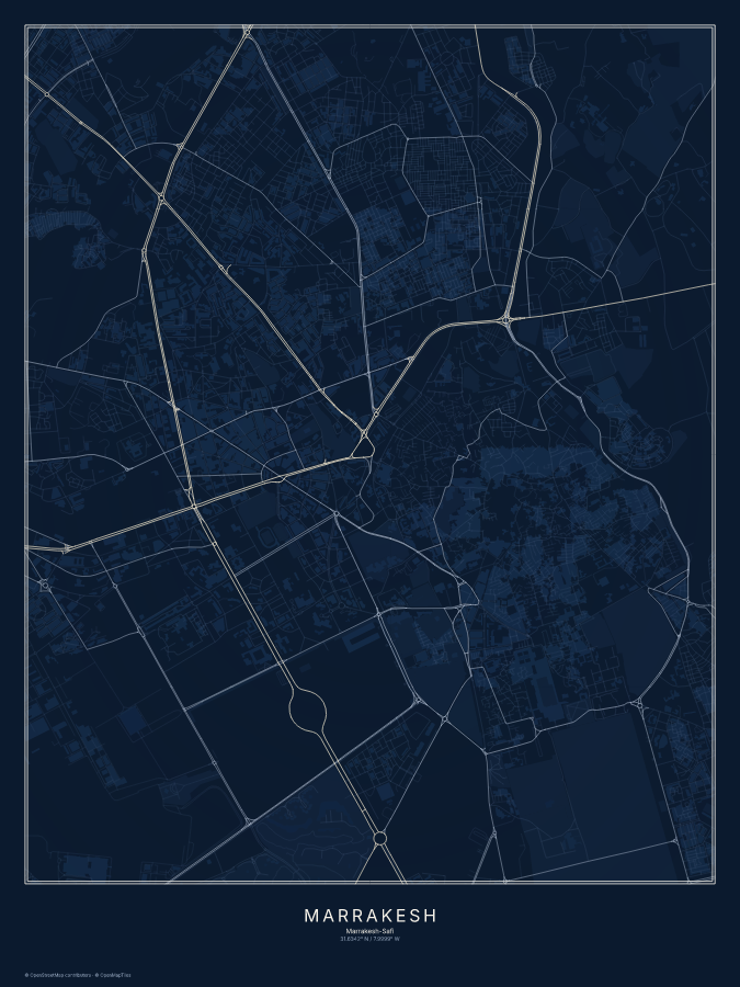 Marrakesh map poster, midnight style