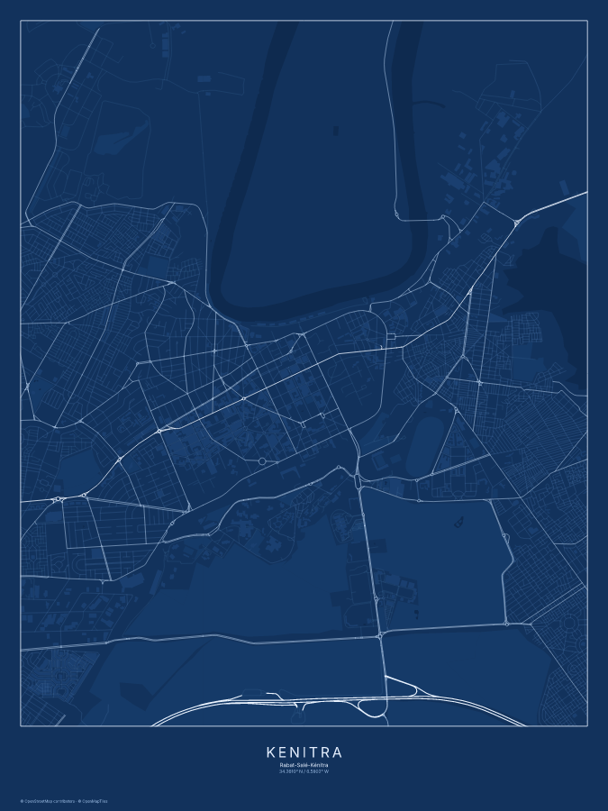 Kenitra map poster, blueprint style