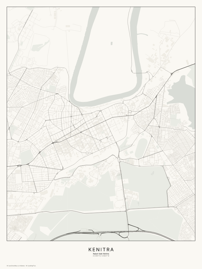 Kenitra map poster, classic style