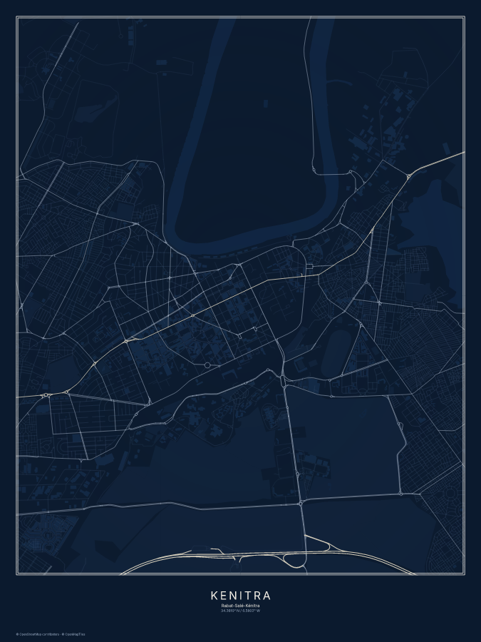 Kenitra map poster, midnight style