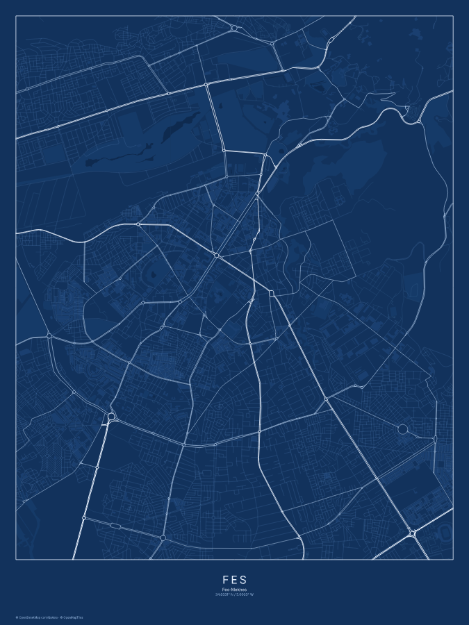 Fes map poster, blueprint style