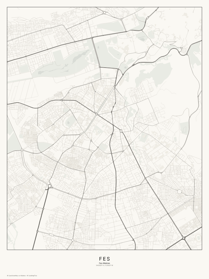 Fes map poster, classic style
