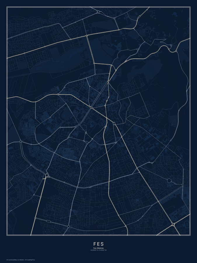 Fes map poster, midnight style