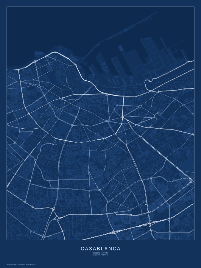 Casablanca map poster, blueprint style