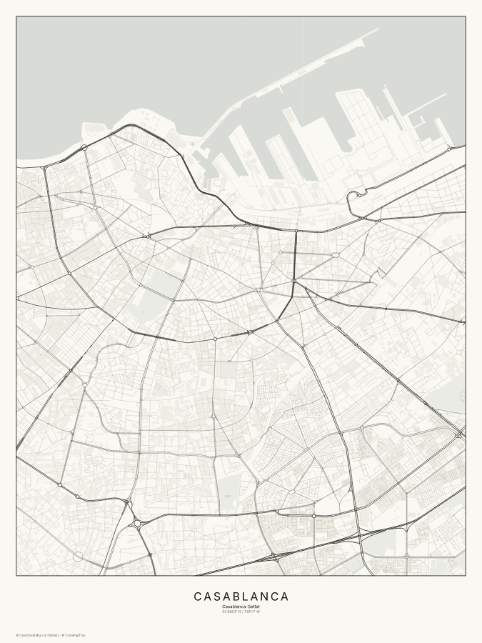 Casablanca map poster, classic style