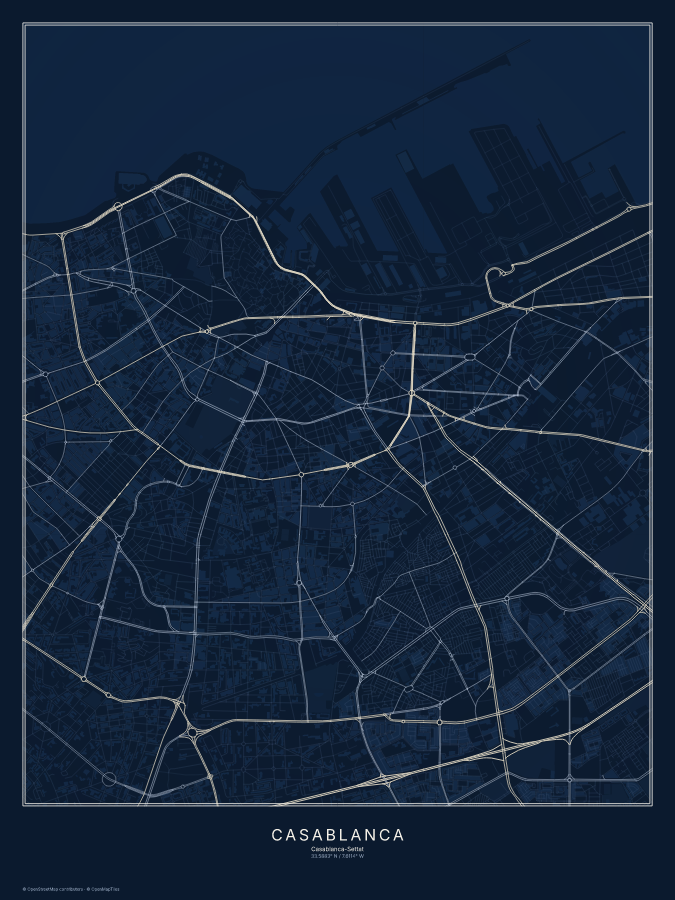 Casablanca map poster, midnight style