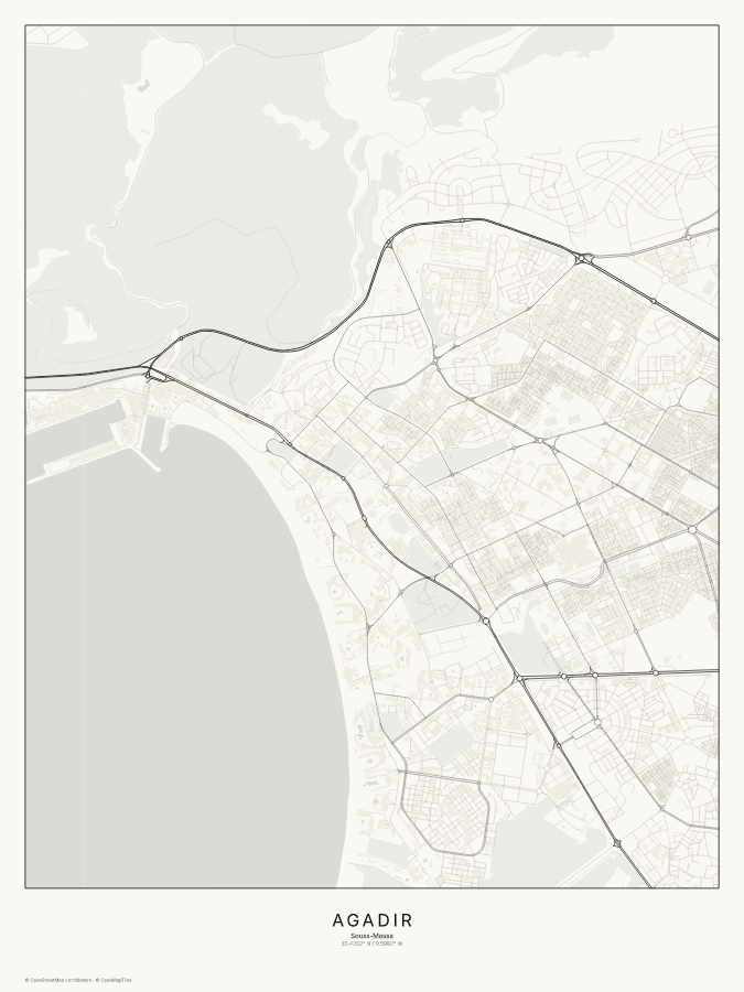 Agadir map poster, classic style