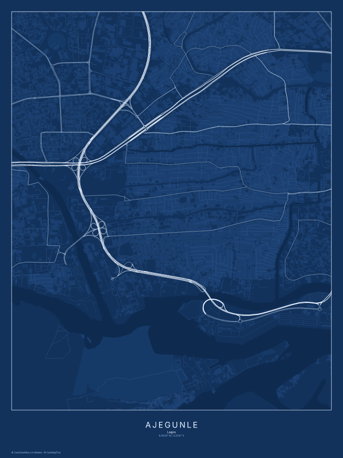 Ajegunle map poster, blueprint style