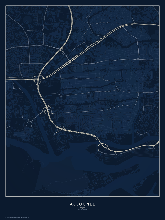 Ajegunle map poster, midnight style