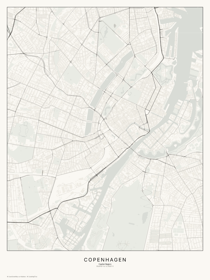 Copenhagen map poster, classic style