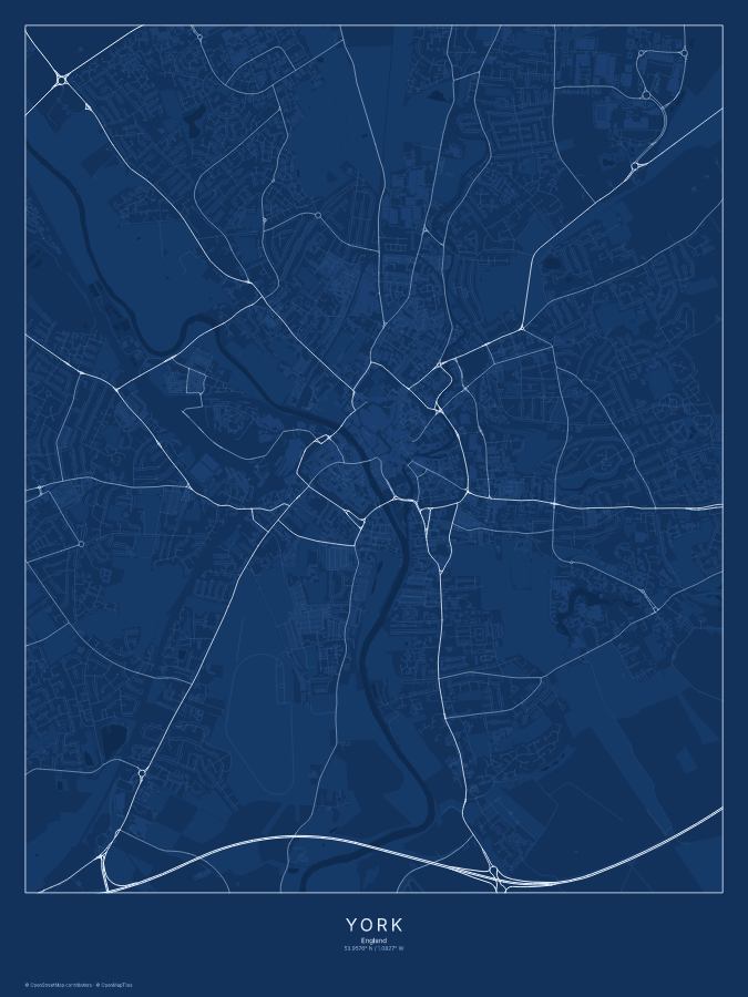 York map poster, blueprint style