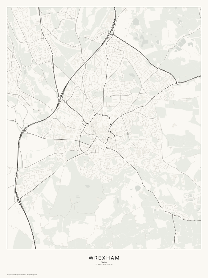 Wrexham map poster, classic style