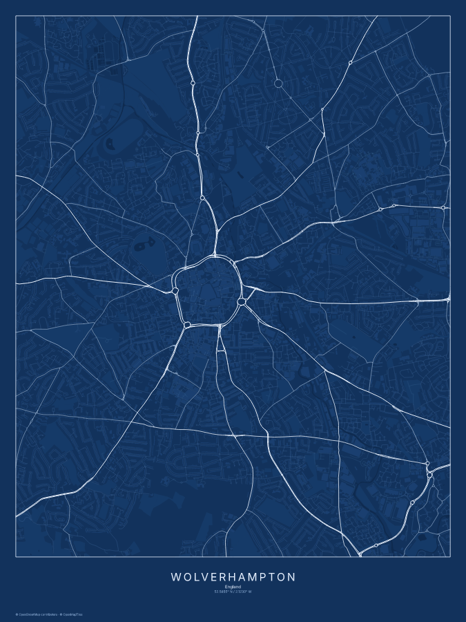 Wolverhampton map poster, blueprint style