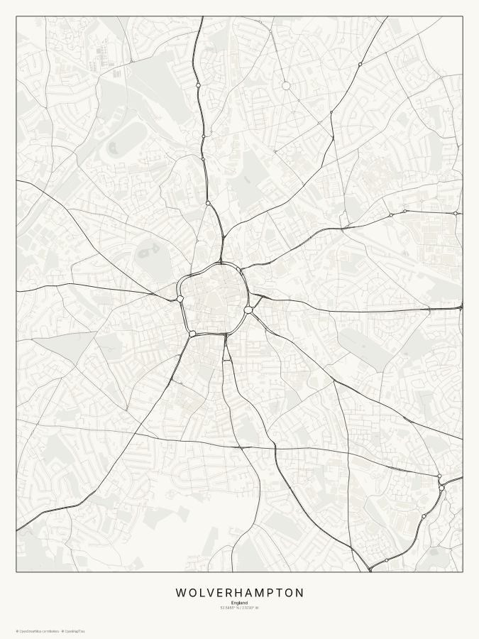 Wolverhampton map poster, classic style