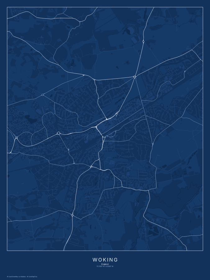 Woking map poster, blueprint style