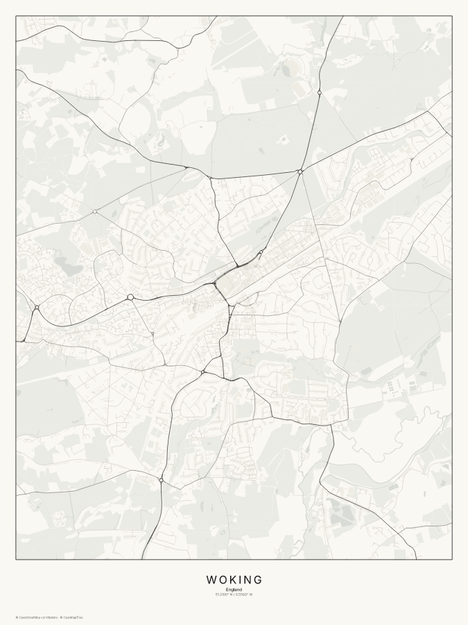 Woking map poster, classic style