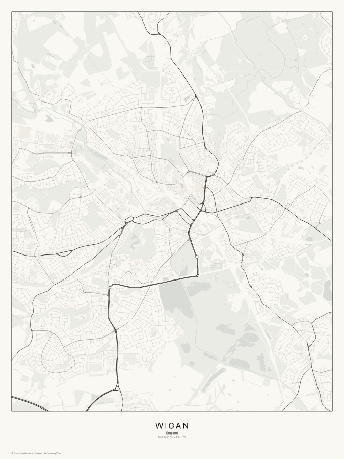 Wigan map poster, classic style