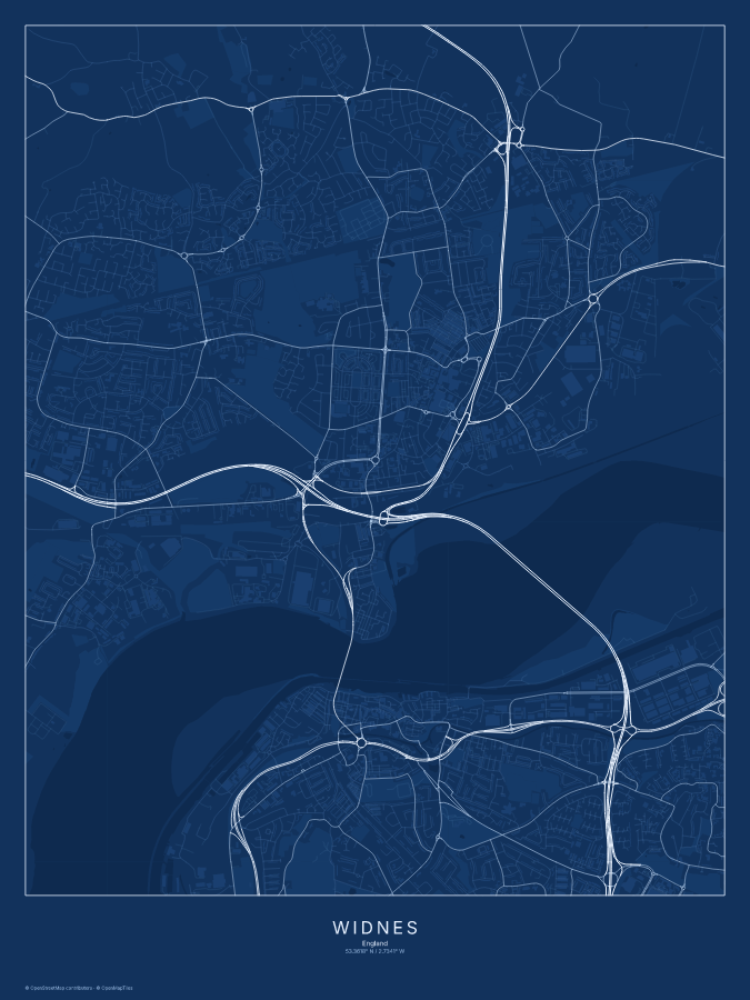 Widnes map poster, blueprint style