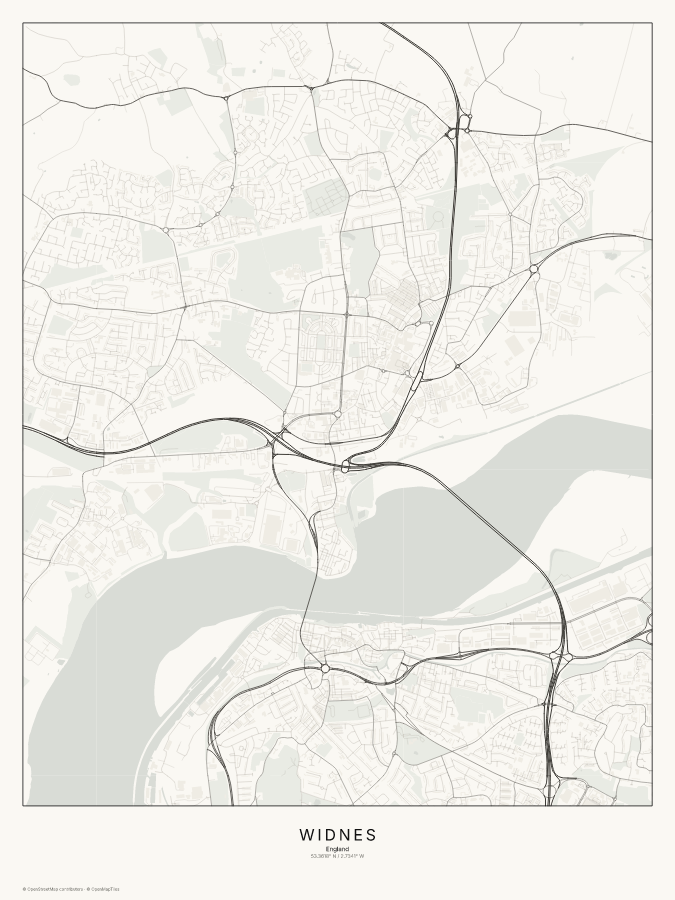 Widnes map poster, classic style