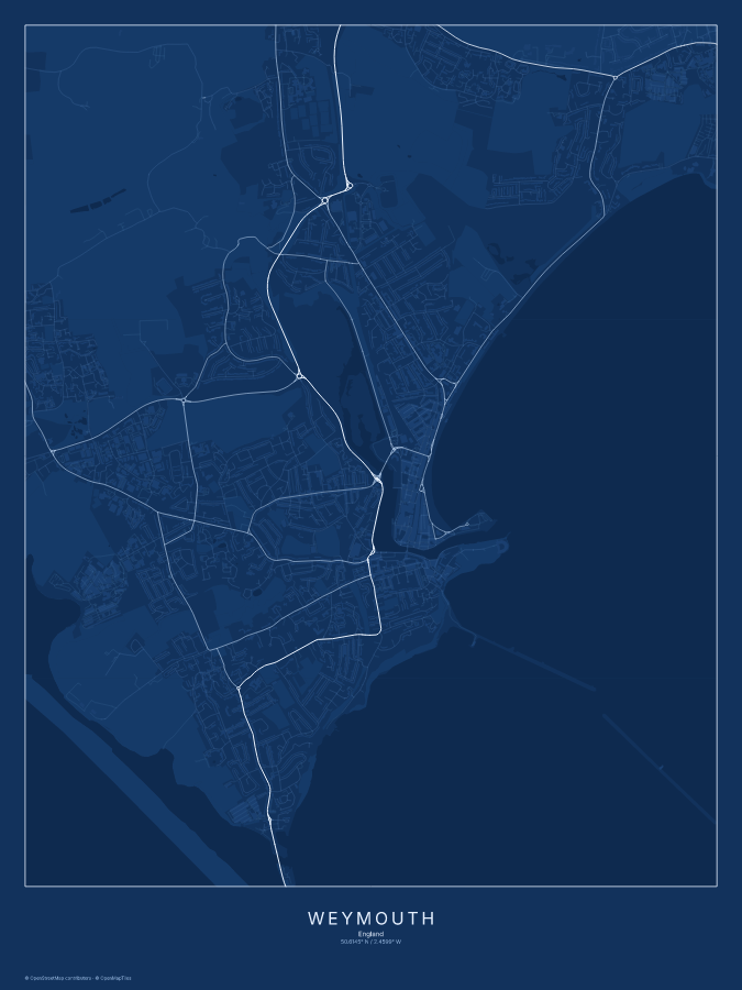 Weymouth map poster, blueprint style