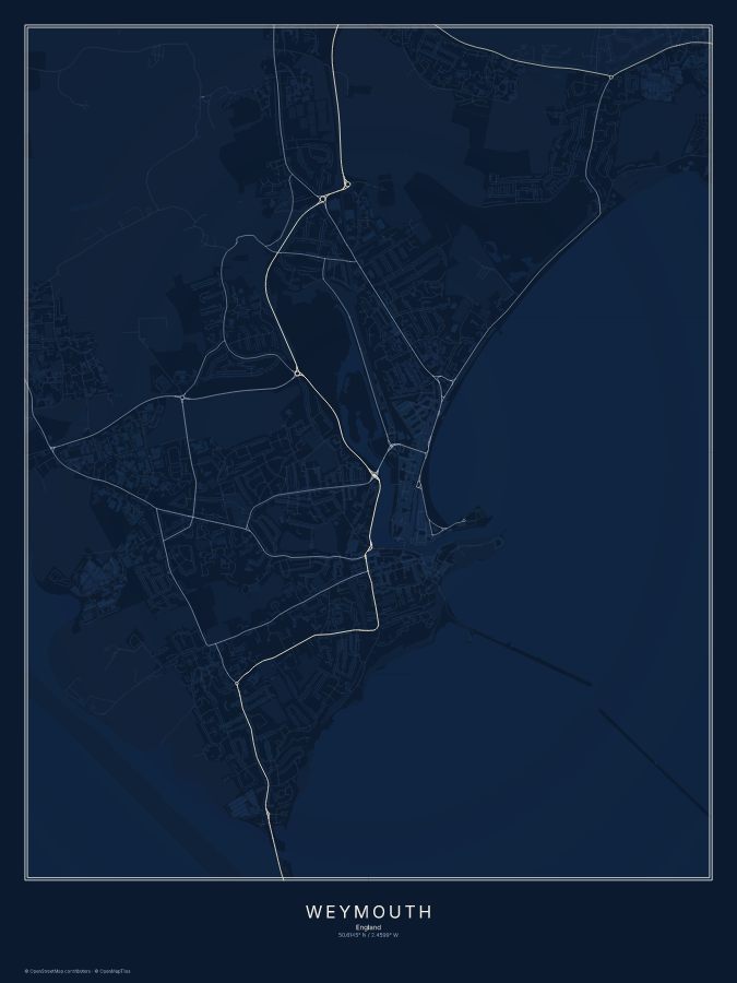 Weymouth map poster, midnight style