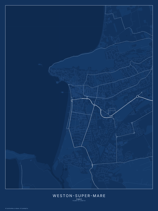 Weston-super-Mare map poster, blueprint style