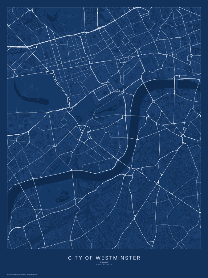 City of Westminster map poster, blueprint style