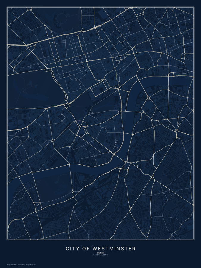 City of Westminster map poster, midnight style