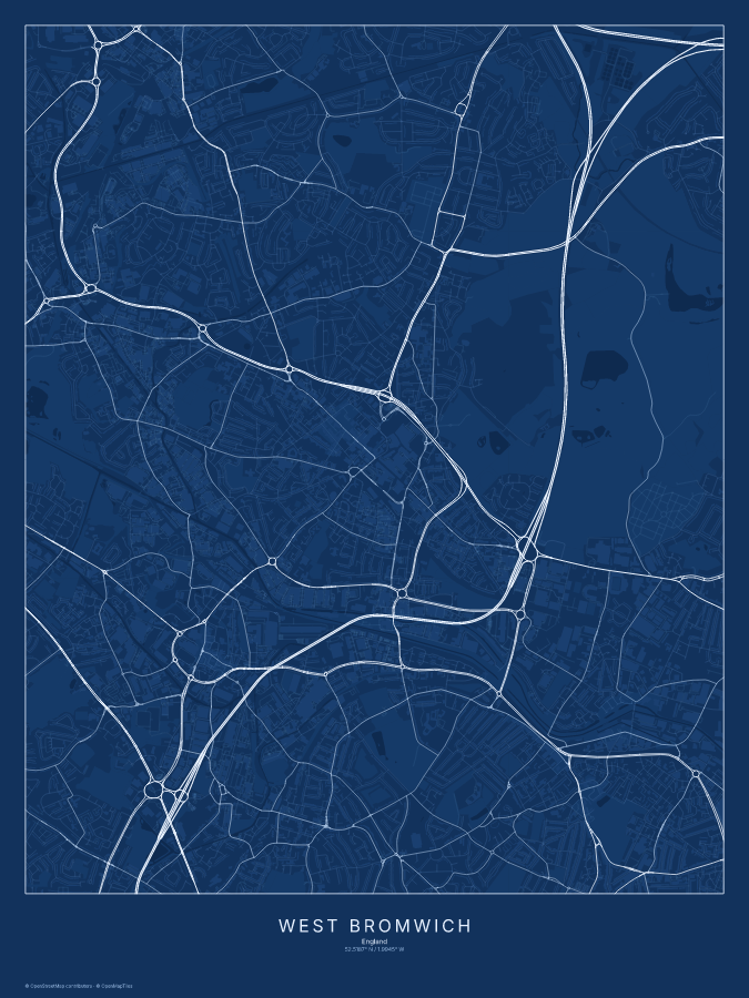 West Bromwich map poster, blueprint style