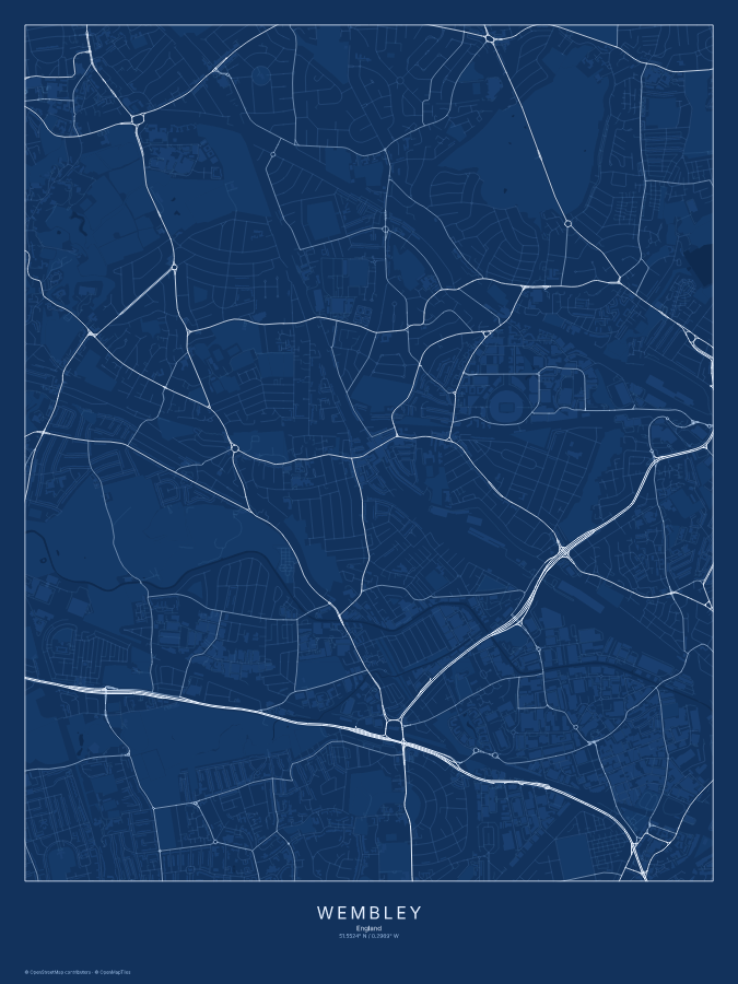 Wembley map poster, blueprint style