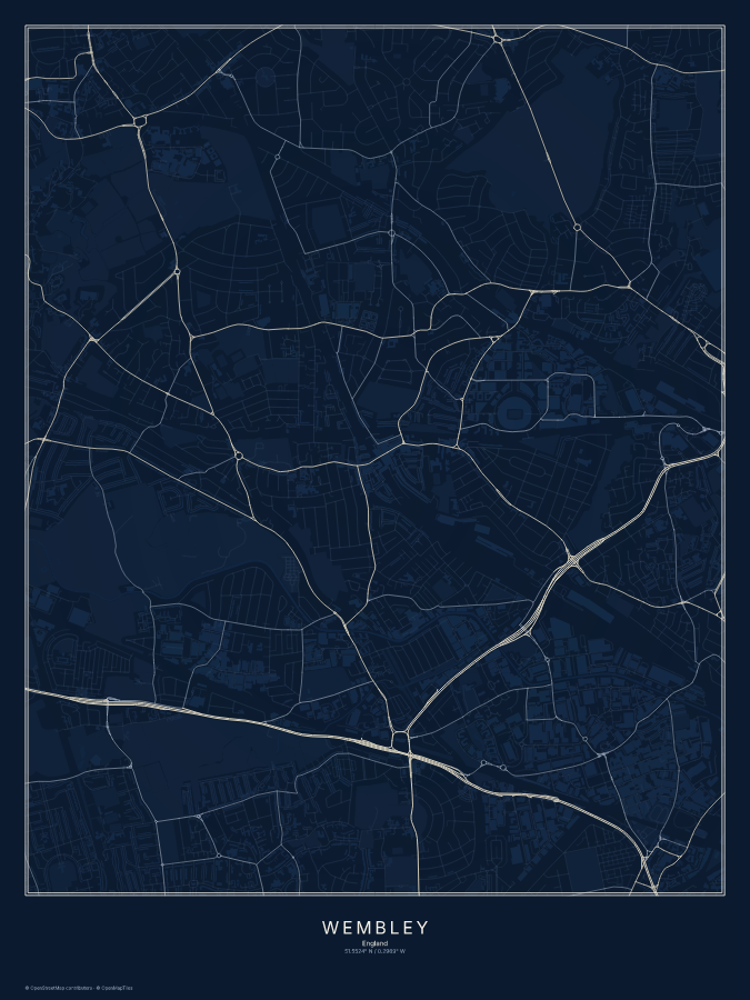 Wembley map poster, midnight style