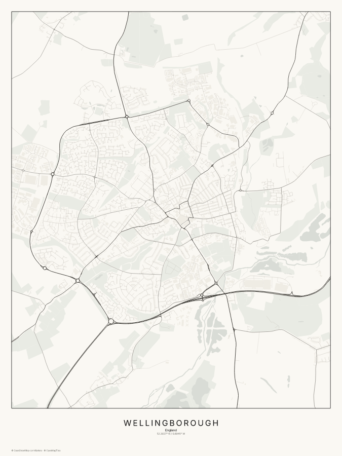 Wellingborough map poster, classic style